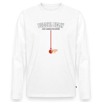 Bouddha ventre frotter ici pour avoir de la chance - T-shirt manches longues Premium bio Homme - blanc - Devant - Nico (187cm)