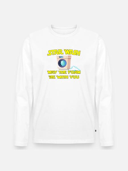 Star Wash - may the foam be with you - Männer Premium Bio Langarmshirt - Weiß