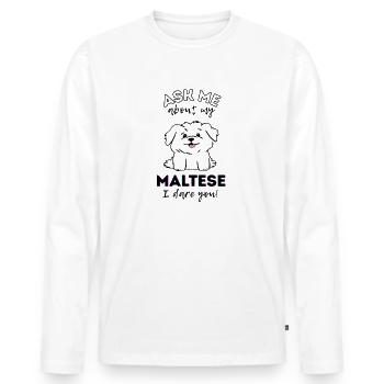 Mignon chien maltais de dessin animé - Adorable Puppy Love - T-shirt manches longues Premium bio Homme - blanc - Devant - Nico (187cm)