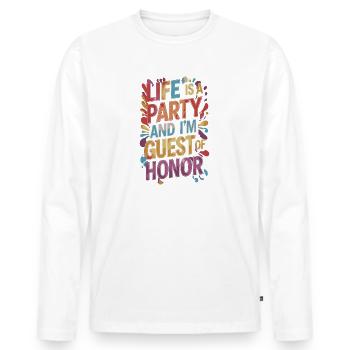 Leben ist eine Party – Gast des Abends - Männer Premium Bio Langarmshirt - Weiß - Vorne - Nico (187cm)