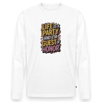 Leben ist eine Party – Gast des Abends - Männer Premium Bio Langarmshirt - Weiß - Vorne - Nico (187cm)