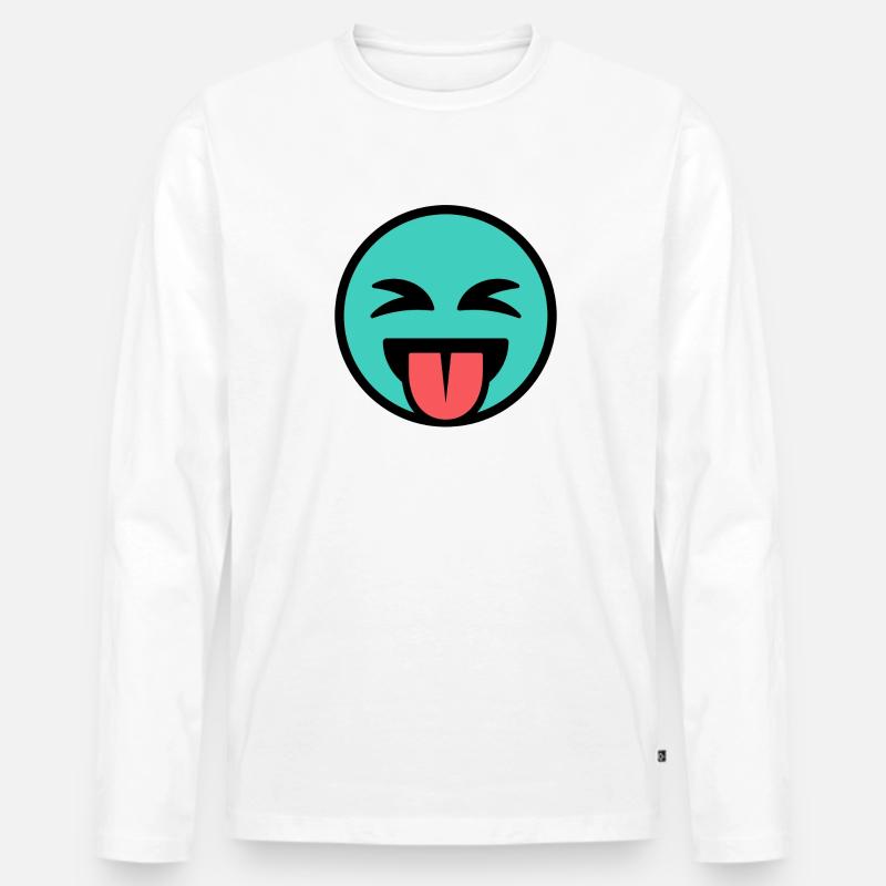 Lustiges Emoticon / Lächeln - Männer Premium Bio Langarmshirt - Weiß