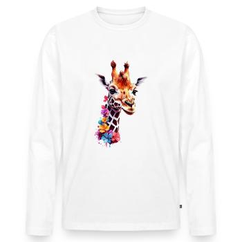 Giraffe V1 24 24 - Männer Premium Bio Langarmshirt - Weiß - Vorne - Nico (187cm)