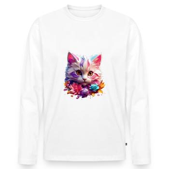 Chat Chat V1 24 10 - T-shirt manches longues Premium bio Homme - blanc - Devant - Nico (187cm)