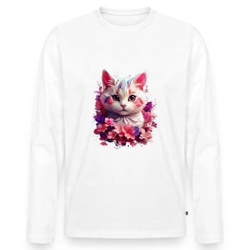 Cat Cat V1 24 04 - Men's Premium Organic Long Sleeve Shirt - white - Front - Nico (187cm)
