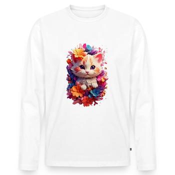 Cat Cat V1 24 08 - Men's Premium Organic Long Sleeve Shirt - white - Front - Nico (187cm)
