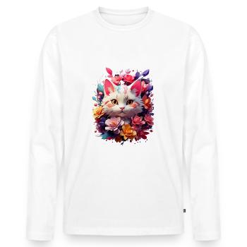 Katze Cat V1 24 16 - Männer Premium Bio Langarmshirt - Weiß - Vorne - Nico (187cm)