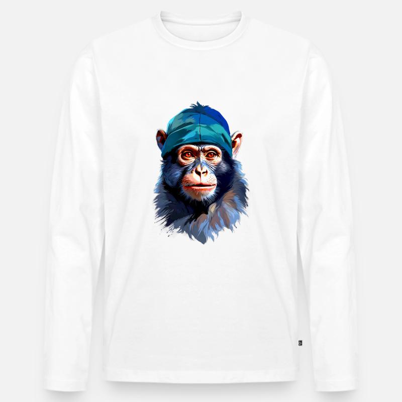Affe V24 14 - Männer Premium Bio Langarmshirt - Weiß