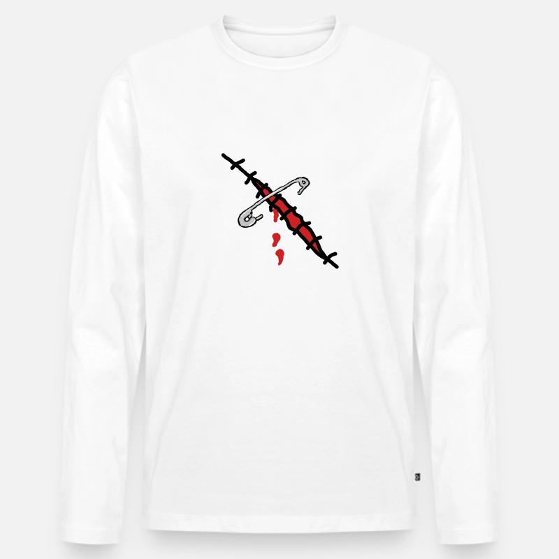 wunde mit sicherheitsnadel - Männer Premium Bio Langarmshirt - Weiß