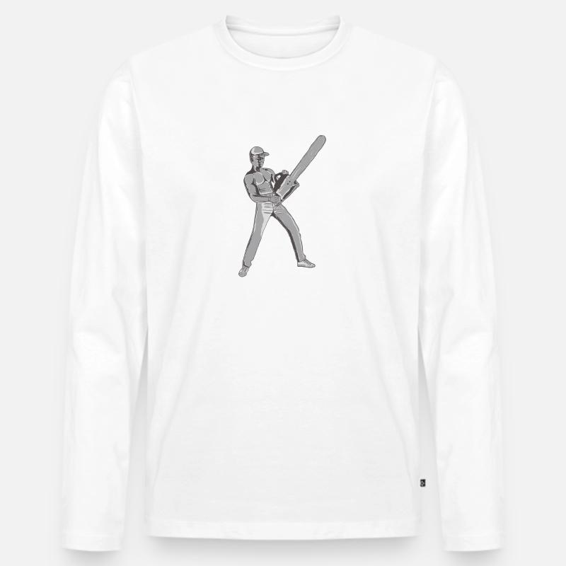 Mann mit Kettensäge - Männer Premium Bio Langarmshirt - Weiß