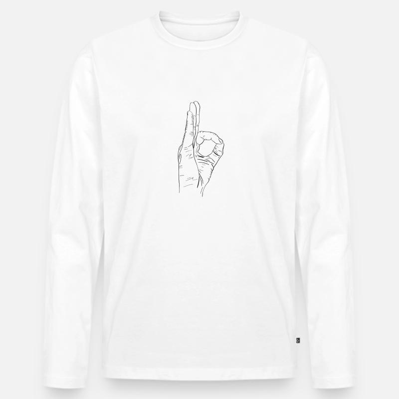 Ok Geste Hand - Männer Premium Bio Langarmshirt - Weiß