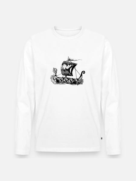Vikingeskib Vikingebåd Vikingeskib - Premium økologisk langærmet T-shirt til mænd - hvid