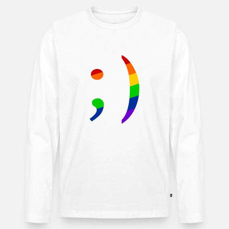 Retro Emoji Zwinker Queer - Männer Premium Bio Langarmshirt - Weiß