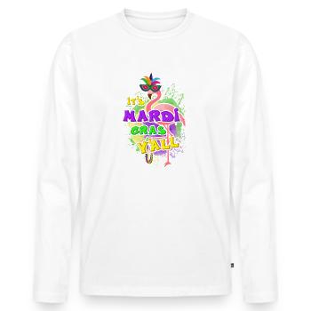 It's Mardi Gras Y'All Funny Flamingo With Beads - Men's Premium Organic Long Sleeve Shirt - white - Front - Nico (187cm)