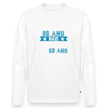 Cadeau anniversaire 80 ans rigolo homme - T-shirt manches longues Premium bio Homme - blanc - Devant - Nico (187cm)