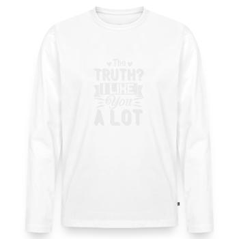 Die Wahrheit, ich mag dich. Viel - Männer Premium Bio Langarmshirt - Weiß - Vorne - Nico (187cm)