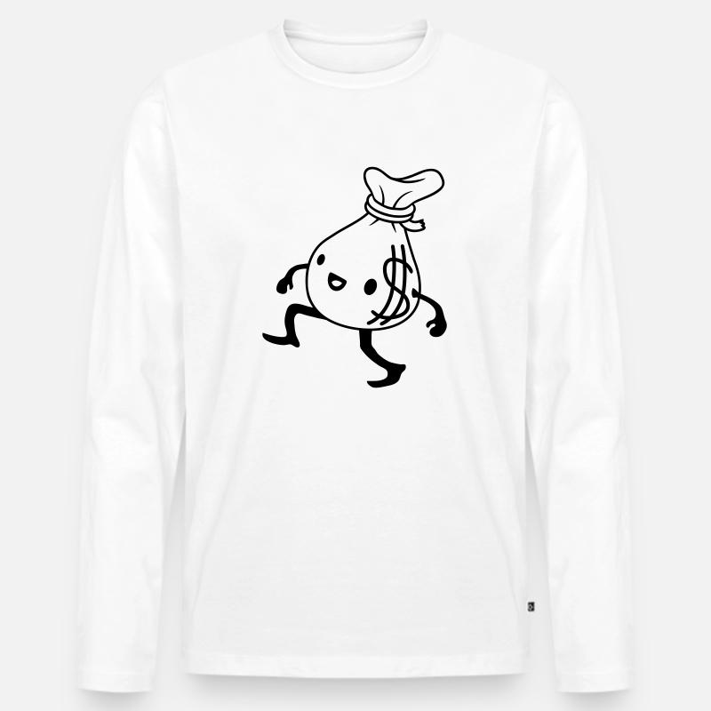 Gehender lebendiger Geldsack Comic - Männer Premium Bio Langarmshirt - Weiß