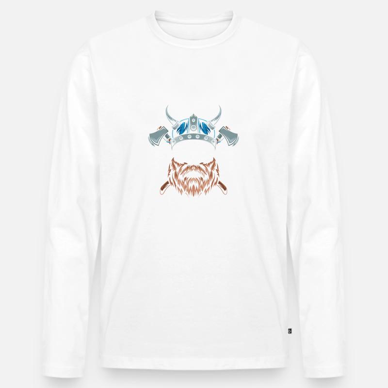 Lustiges Skandinavisches Bart-design - Männer Premium Bio Langarmshirt - Weiß