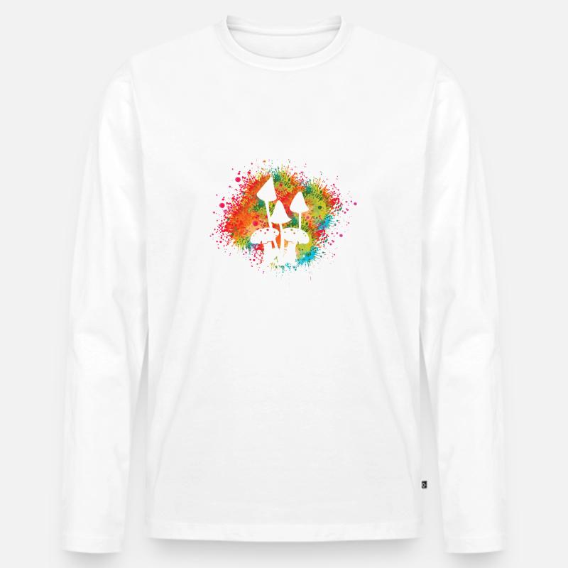 BUNTES FARBSPRITZER PILZ DESIGN - Männer Premium Bio Langarmshirt - Weiß
