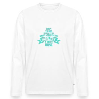 Early to bed and early to rise makes a man - Men's Premium Organic Long Sleeve Shirt - white - Front - Nico (187cm)