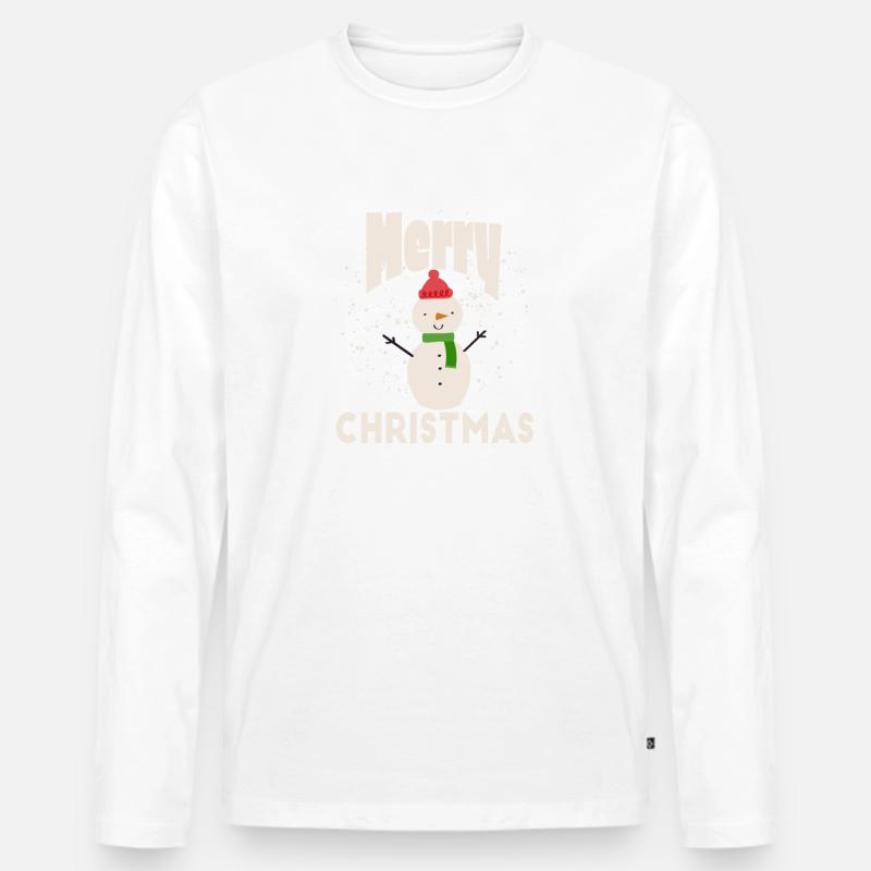 Merry Christmas Snow - Männer Premium Bio Langarmshirt - Weiß