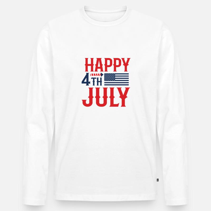 Frohen 4. Juli - Männer Premium Bio Langarmshirt - Weiß