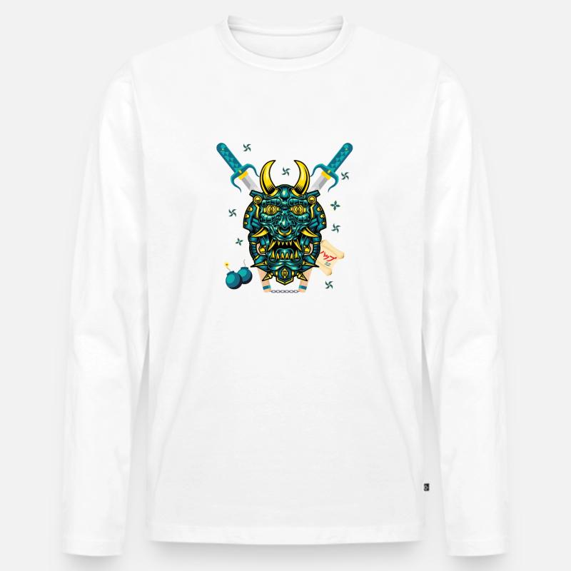 Samurai Monster - Männer Premium Bio Langarmshirt - Weiß