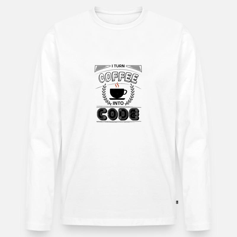 ICH VERWANDLE KAFFEE IN CODE - Männer Premium Bio Langarmshirt - Weiß
