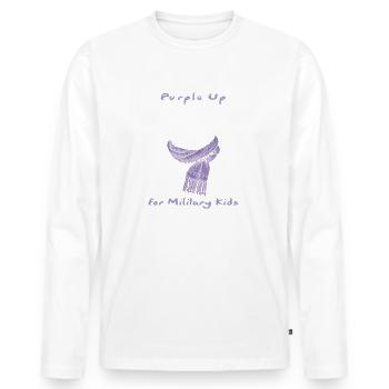 Lila für Militärkinder mit niedlicher Chonk-Katze - Männer Premium Bio Langarmshirt - Weiß - Vorne - Nico (187cm)