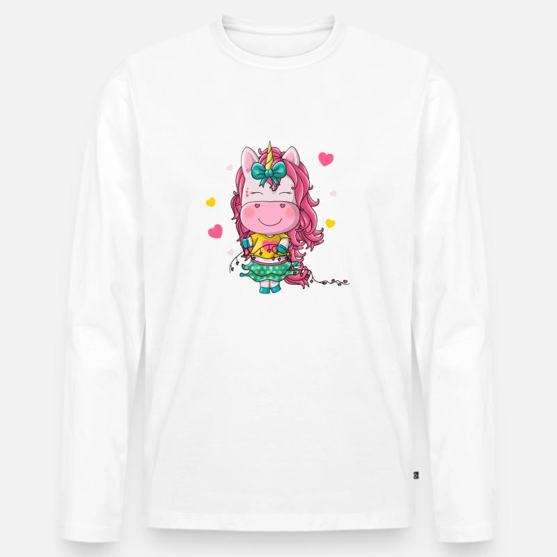 Einhorn-Mädchen - Männer Premium Bio Langarmshirt - Weiß