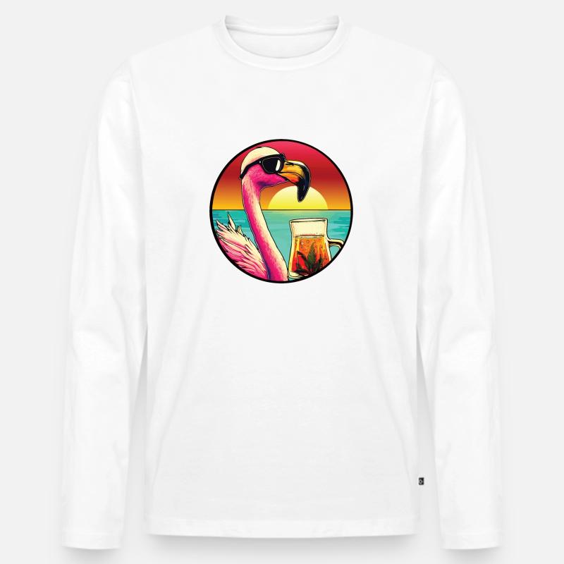 Flamingo trinkt Bier - Männer Premium Bio Langarmshirt - Weiß