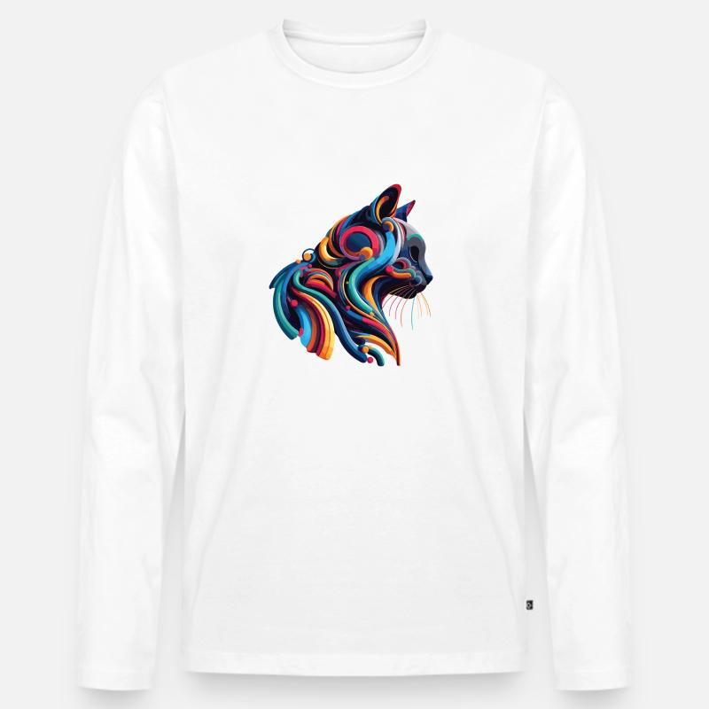 Bunte abstrakte Katze - Männer Premium Bio Langarmshirt - Weiß