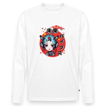 Future Vibes Cyberpunk Fille Style Japonais - T-shirt manches longues Premium bio Homme - blanc - Devant - Nico (187cm)