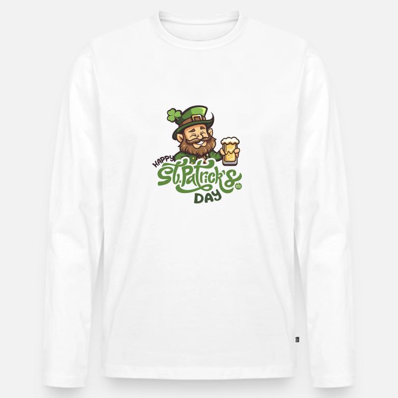 Fröhliche Cheers Leprechaun - Männer Premium Bio Langarmshirt - Weiß