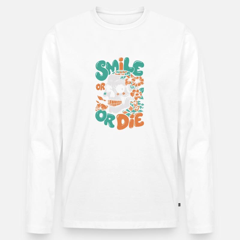 LÄCHELN ODER STERBEN - Männer Premium Bio Langarmshirt - Weiß