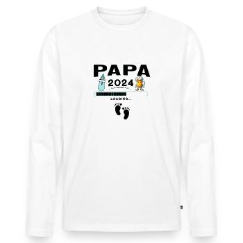 Homme bientôt papa Annonce, cadeau futur papa - T-shirt manches longues Premium bio Homme - blanc - Devant - Nico (187cm)