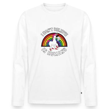 I Don't Believe In Humans - Men's Premium Organic Long Sleeve Shirt - white - Front - Nico (187cm)