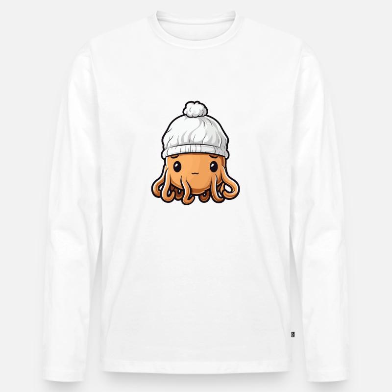Oktopus Winter Krake Comic Niedlich - Männer Premium Bio Langarmshirt - Weiß