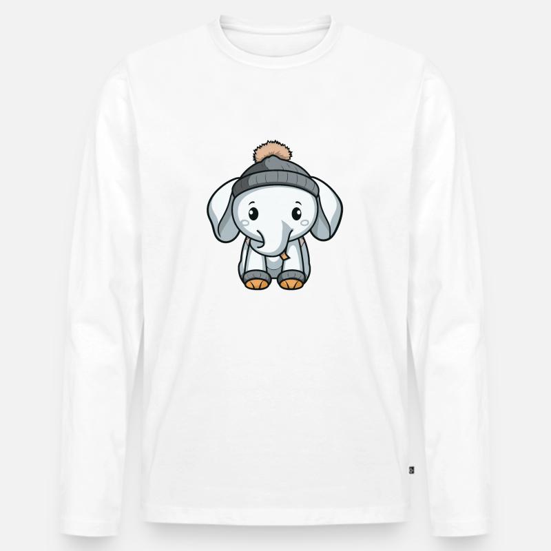 Elefant Winter Comic Niedlich - Männer Premium Bio Langarmshirt - Weiß