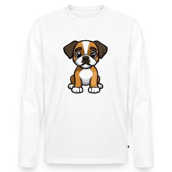 Boxer chien bande dessinée mignon - T-shirt manches longues Premium bio Homme - blanc - Devant - Nico (187cm)