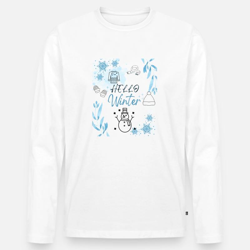 Hello Winter - Männer Premium Bio Langarmshirt - Weiß