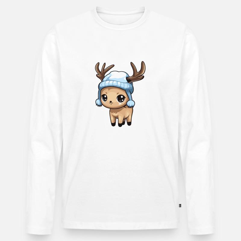 Reh Winter Comic - Männer Premium Bio Langarmshirt - Weiß