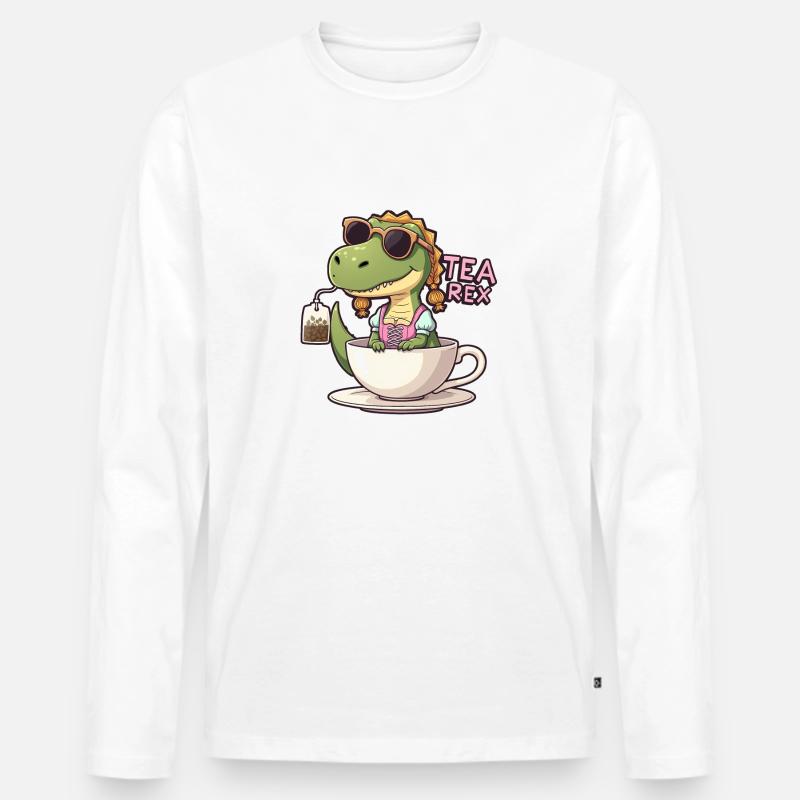 Tea Rex Trachtenshirt Dirndl T-Rex - Männer Premium Bio Langarmshirt - Weiß