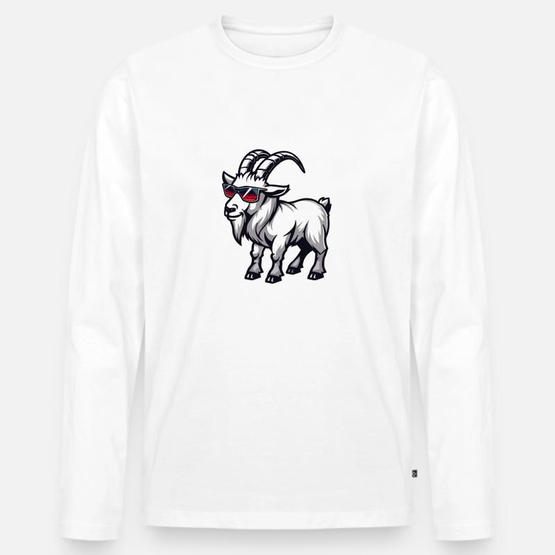 Bergziege Comic Cool - Männer Premium Bio Langarmshirt - Weiß