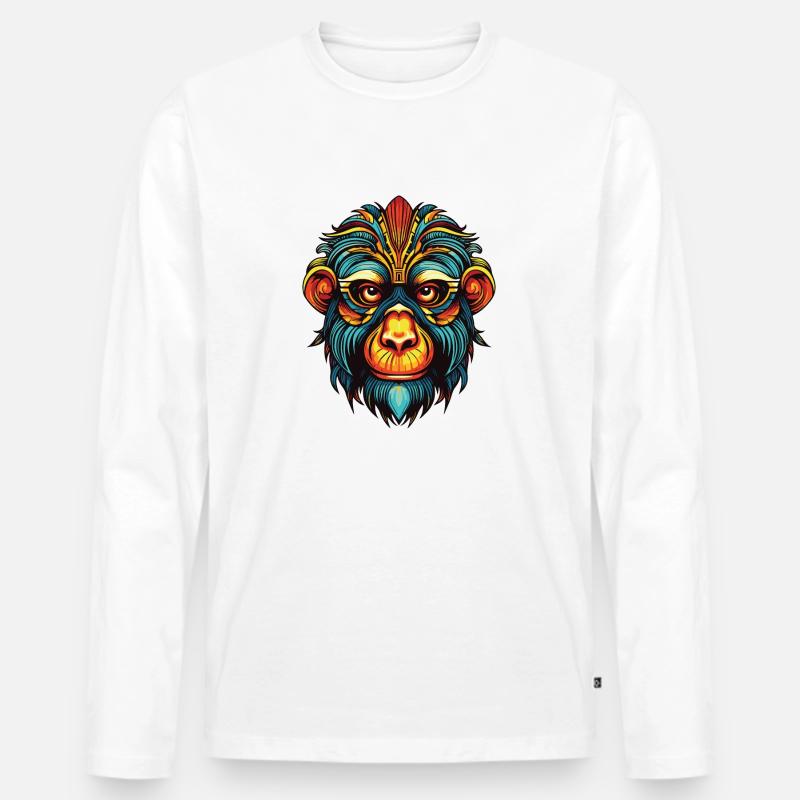 Affe Portrait - Männer Premium Bio Langarmshirt - Weiß