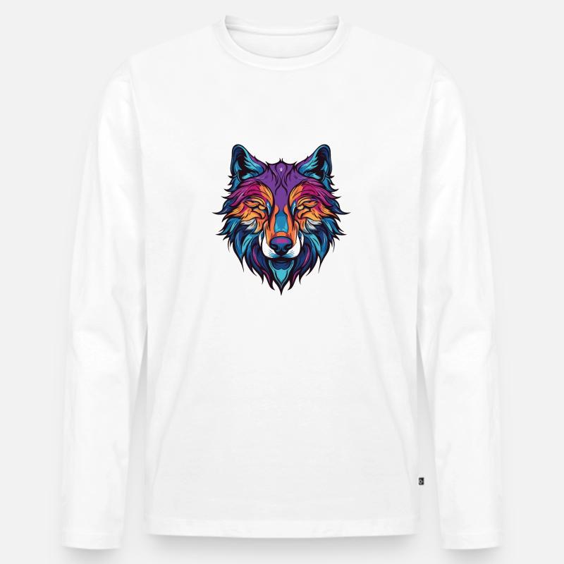 Wolf Portrait - Männer Premium Bio Langarmshirt - Weiß