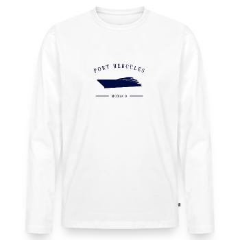 Port Hercule Marina Monaco Yacht Club Côte D’Azur - T-shirt manches longues Premium bio Homme - blanc - Devant - Nico (187cm)