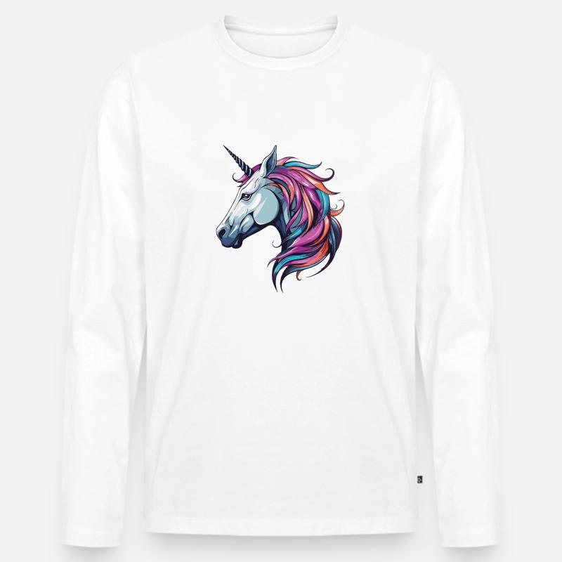 Einhorn Portrait - Männer Premium Bio Langarmshirt - Weiß