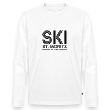 Skigebiet St. Moritz Skifahren in den Schweizer Alpen Souvenir - Männer Premium Bio Langarmshirt - Weiß - Vorne - Nico (187cm)