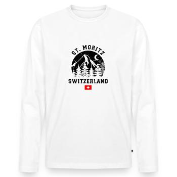 Skigebiet St. Moritz Skifahren in den Schweizer Alpen Souvenir - Männer Premium Bio Langarmshirt - Weiß - Vorne - Nico (187cm)